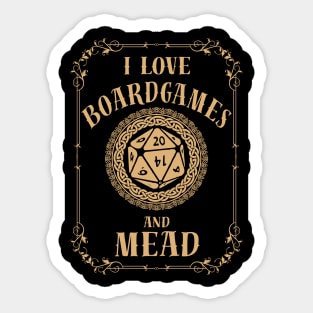 I Love Boardgames And Mead Cool D20 Dice Tabletop RPG Sticker